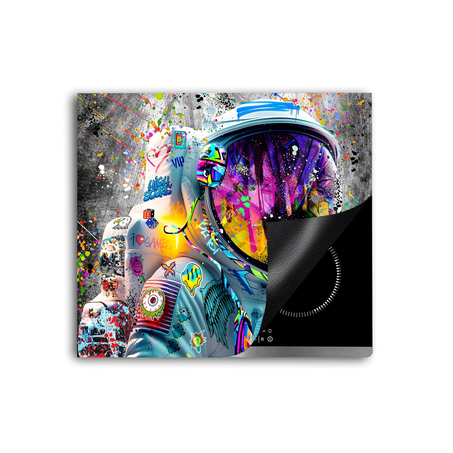 Graffiti Street Art Astronaut Herdabdeckplatte Induktionsschutz für Ceranfeld & Küche Deko