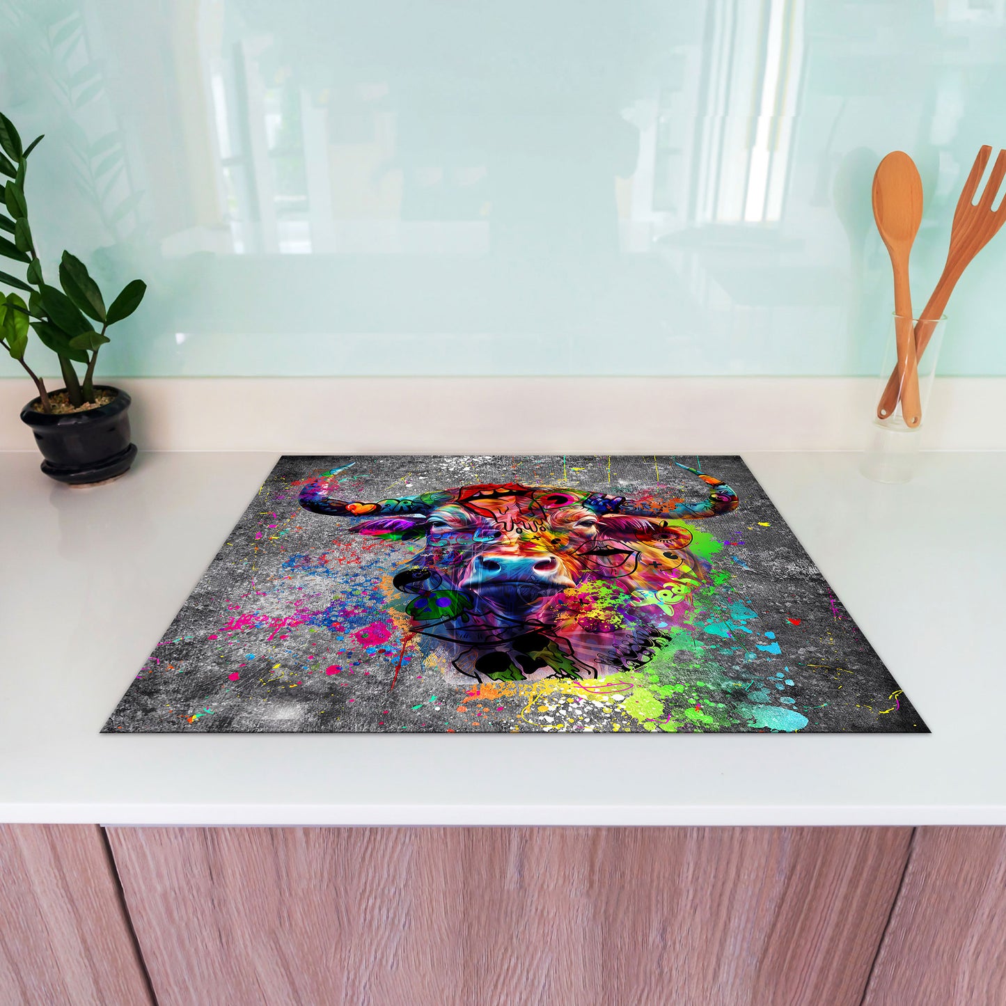 Graffiti Street Art Stier Herdabdeckplatte Induktionsschutz für Ceranfeld & Küche Deko