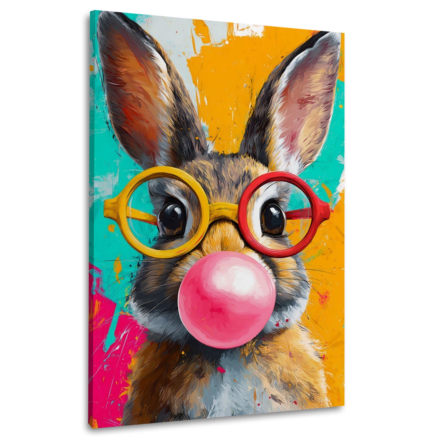 Hase mit Brille und Kaugummi Pop Art Wandbild
