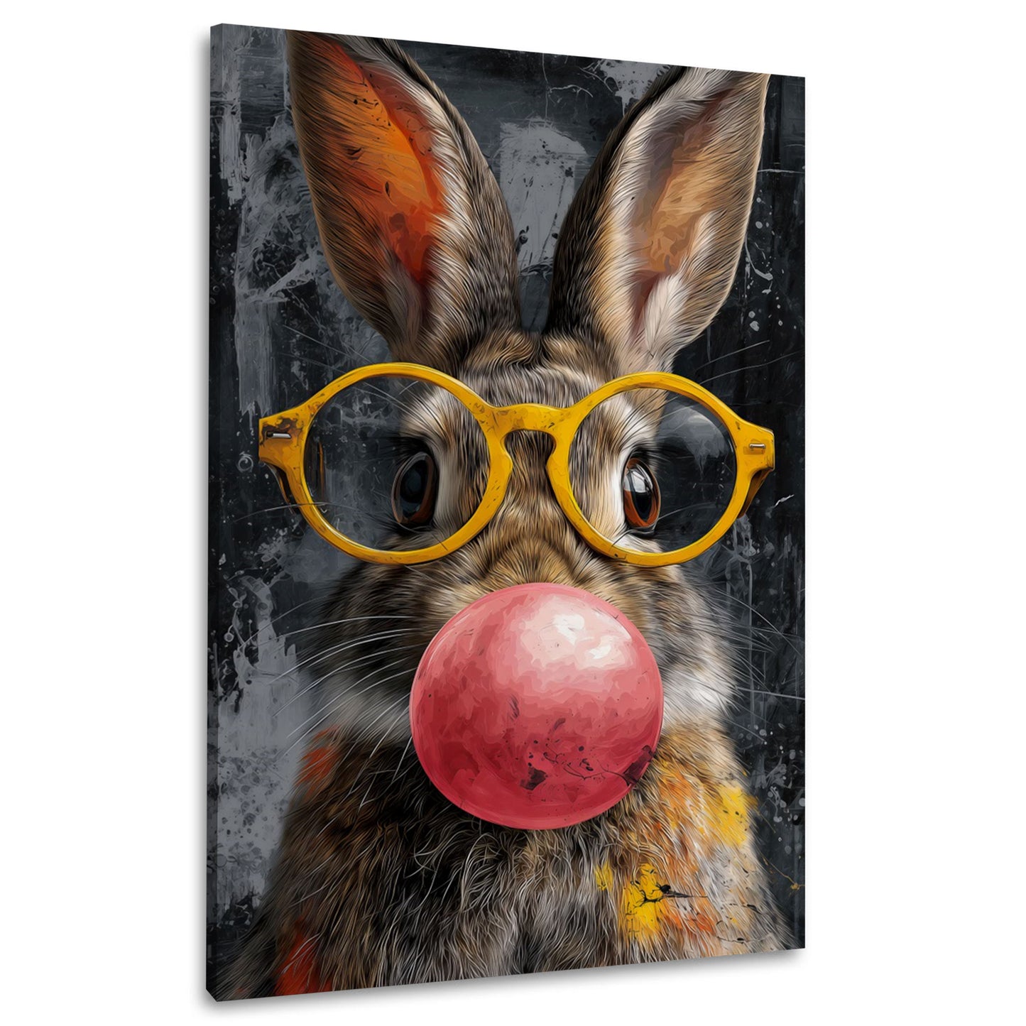 Hase mit gelber Brille und Kaugummi im urbanen Stil Wandbild