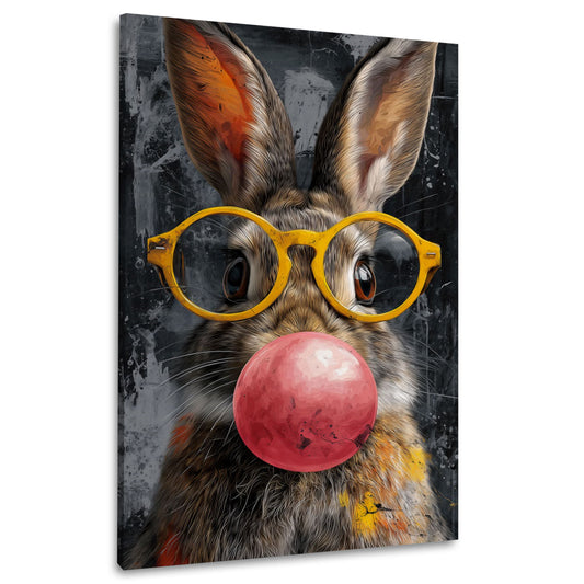 Hase mit gelber Brille und Kaugummi im urbanen Stil Wandbild