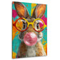 Hase mit runder Brille und Kaugummi Pop Art Wandbild
