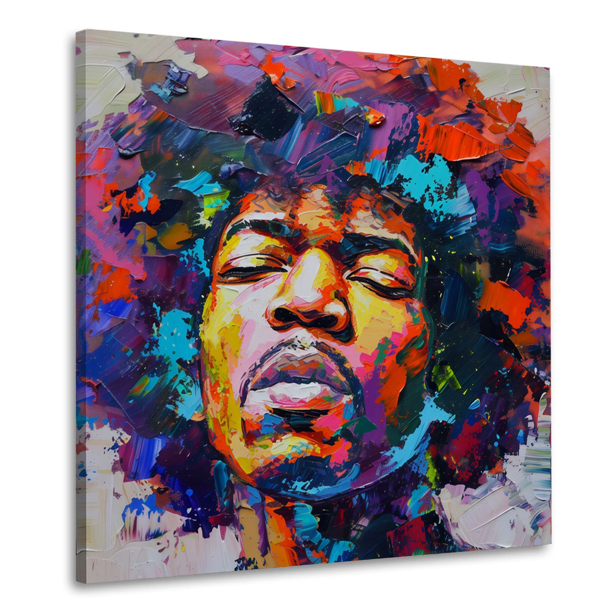 Hendrix Porträt in kräftigen Farben Wandbild quadratisch