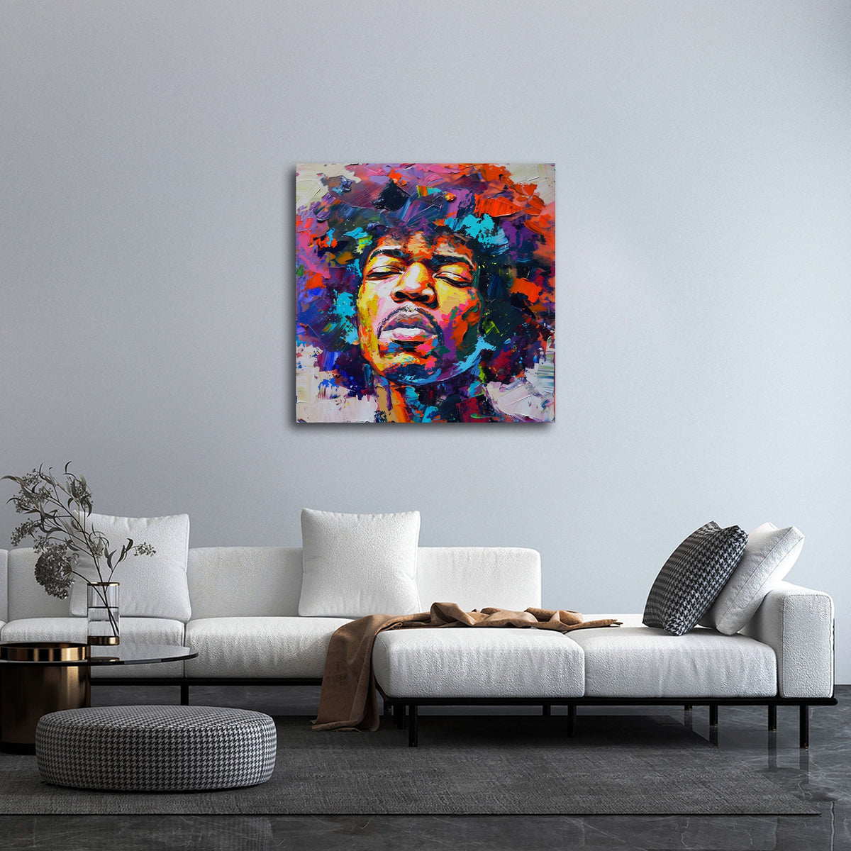 Musik Porträt Wandbild über einem Sofa im Wohnraum