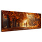 Herbstallee im goldenen Licht mit Paar Panorama Wandbild