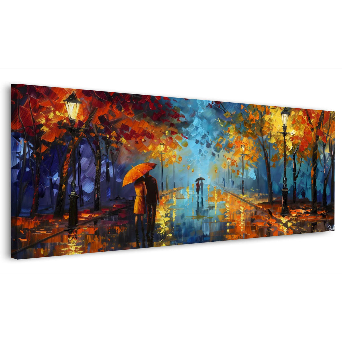 Herbstallee im Regen mit Laternen Panorama Wandbild