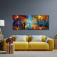 Farbstarkes Panorama Wandbild über einem Sofa im Wohnraum