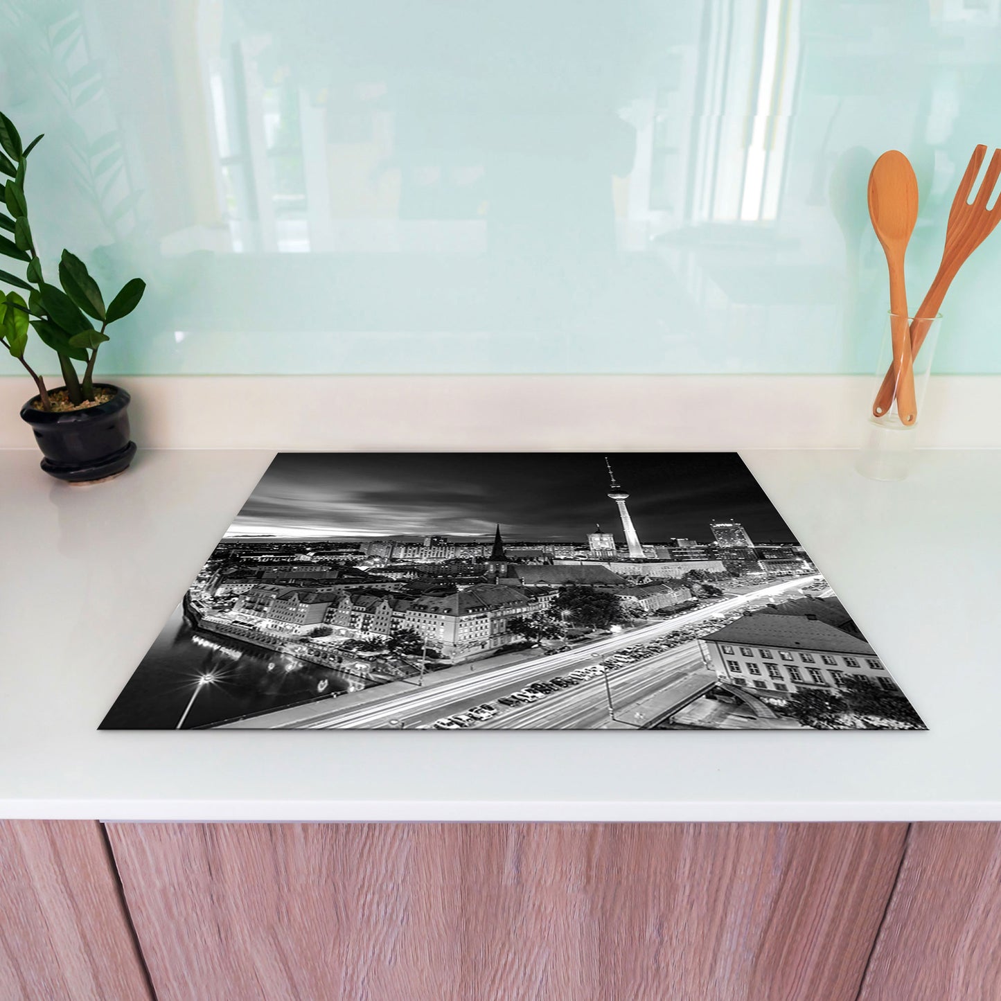 Beautiful Berlin Skyline Vinyl Herdabdeckplatte Induktionsschutz für Ceranfeld & Küche Deko