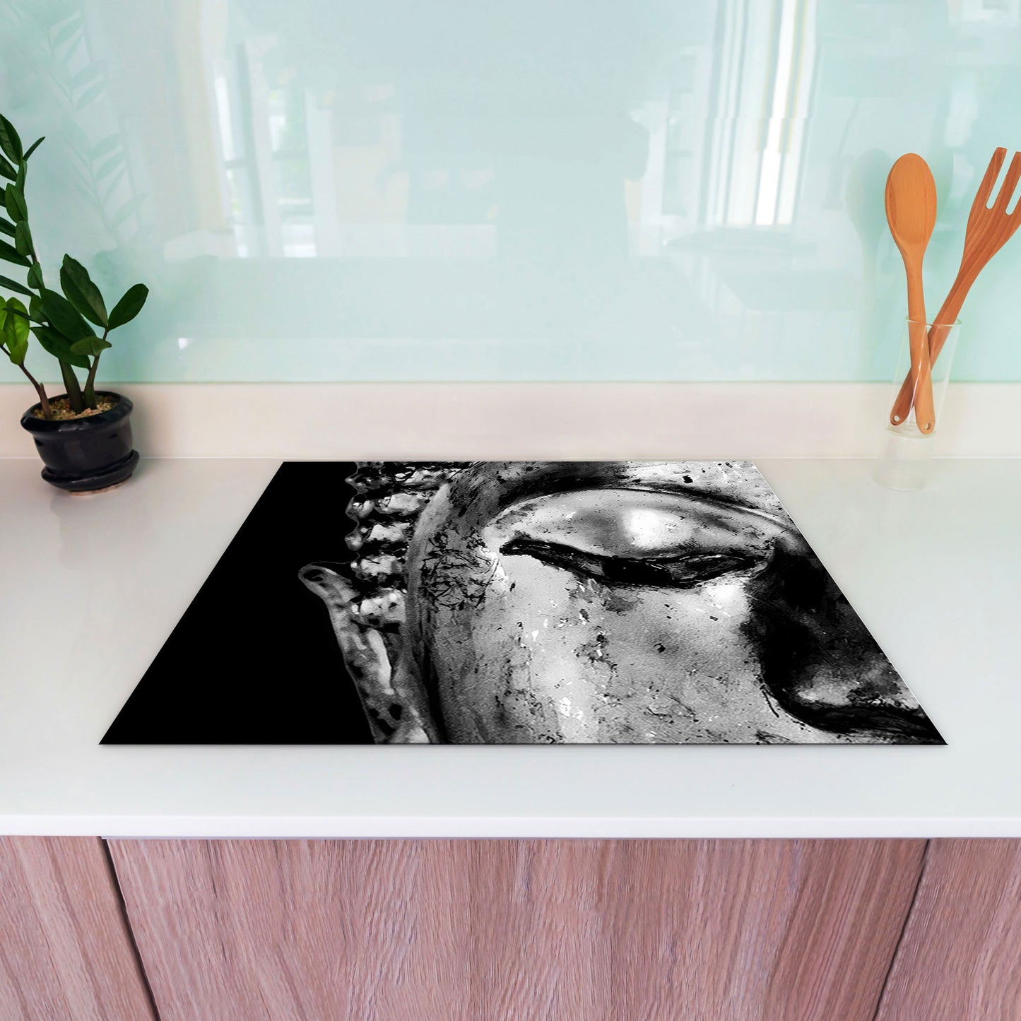 Buddha meditativ Vinyl Herdabdeckplatte Induktionsschutz für Ceranfeld & Küche Deko