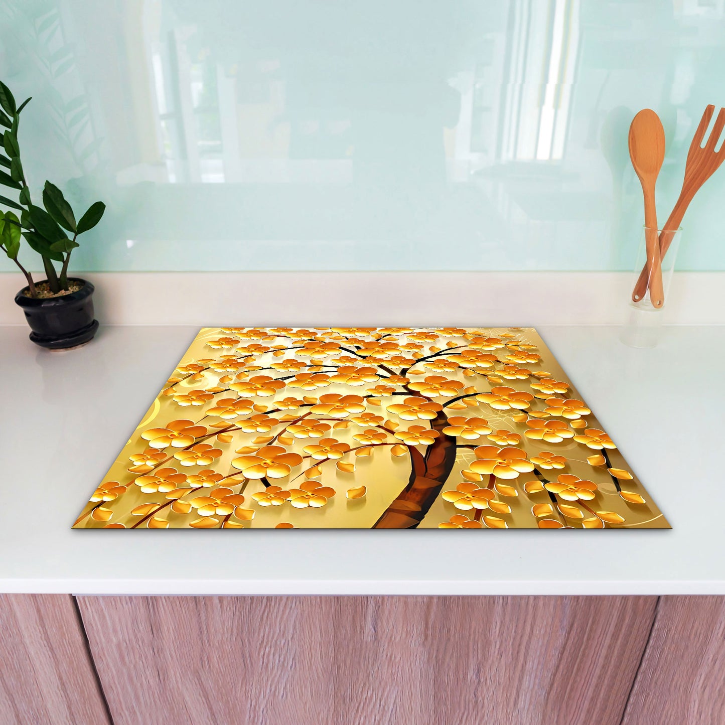 Goldener Lebensbaum Vinyl Herdabdeckplatte Induktionsschutz für Ceranfeld & Küche Deko