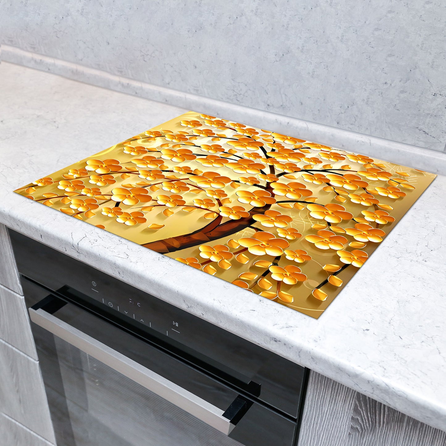 Goldener Lebensbaum Vinyl Herdabdeckplatte Induktionsschutz für Ceranfeld & Küche Deko