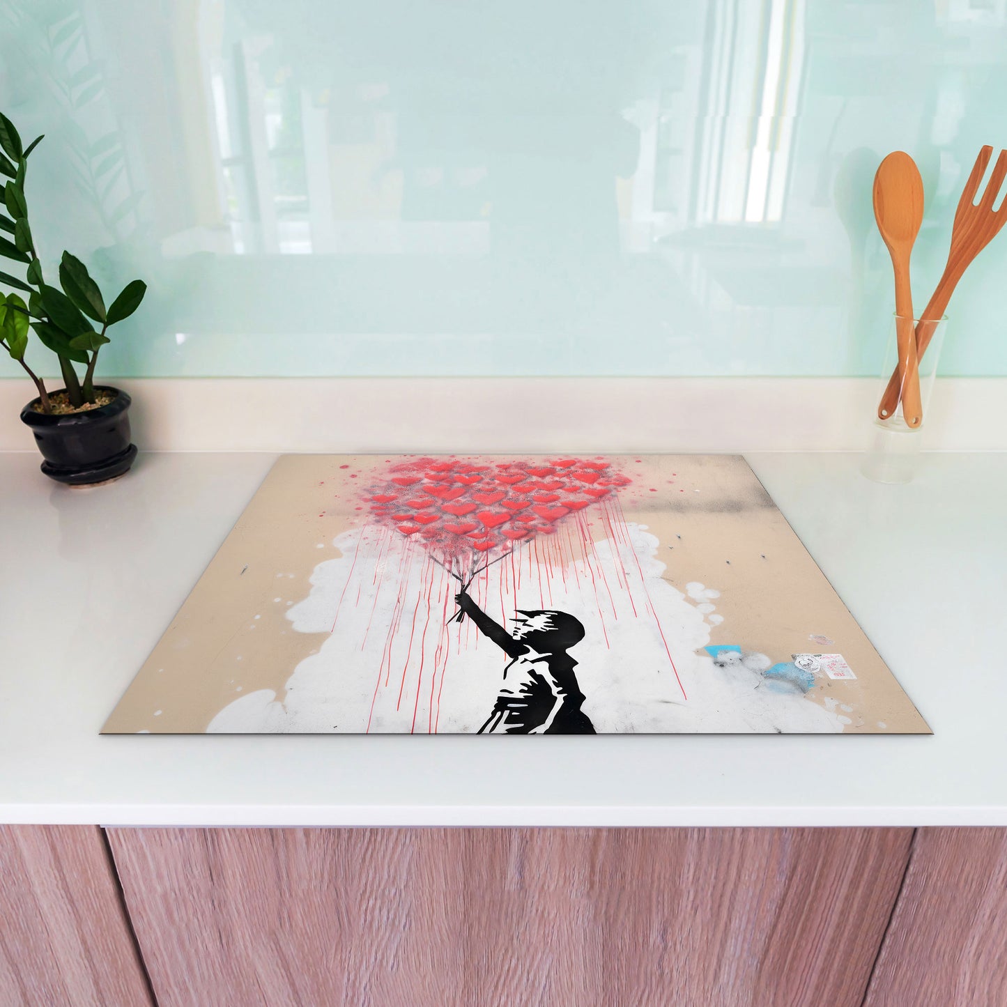 Mädchen roter Ballon Vinyl Herdabdeckplatte Induktionsschutz für Ceranfeld & Küche Deko