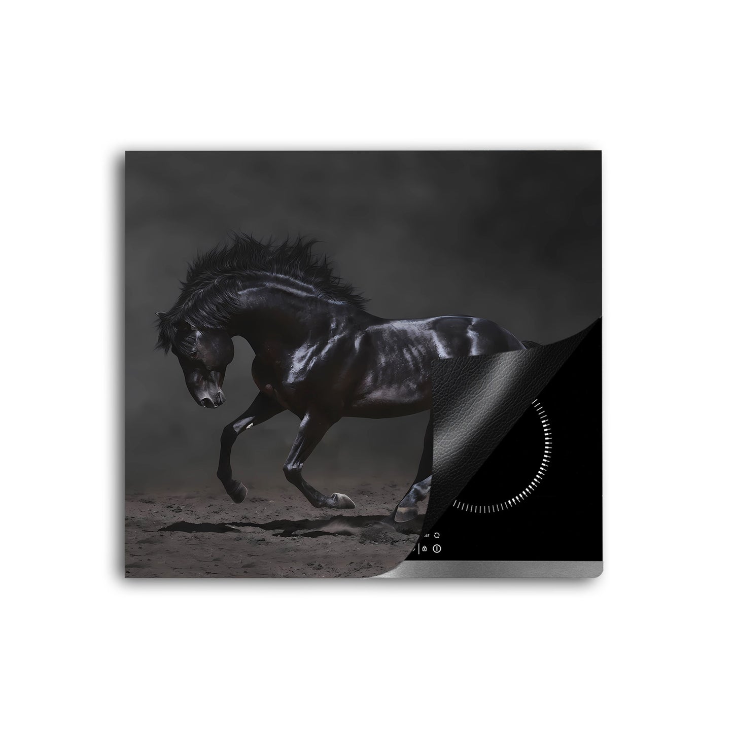 Pferd Black Style Vinyl Herdabdeckplatte Induktionsschutz für Ceranfeld & Küche Deko