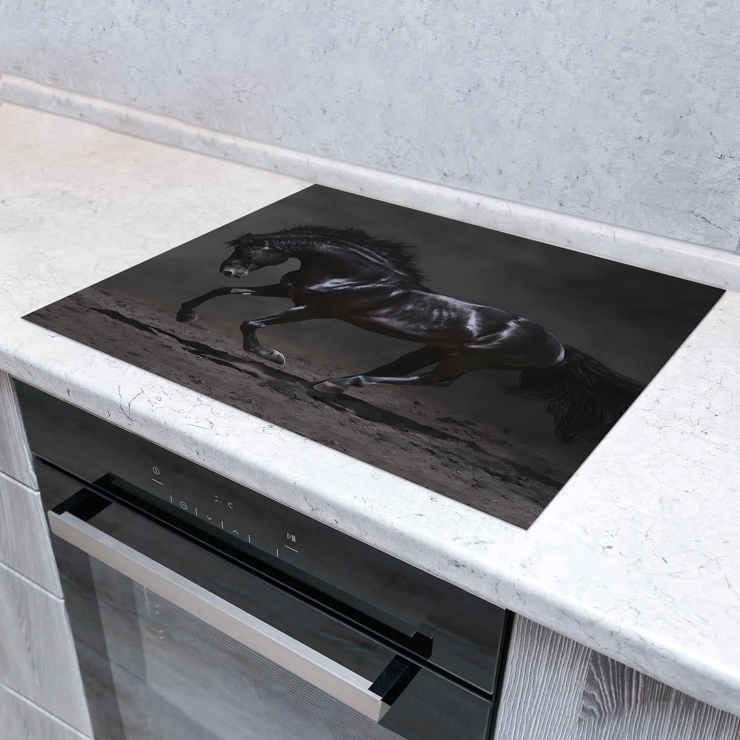 Pferd Black Style Vinyl Herdabdeckplatte Induktionsschutz für Ceranfeld & Küche Deko