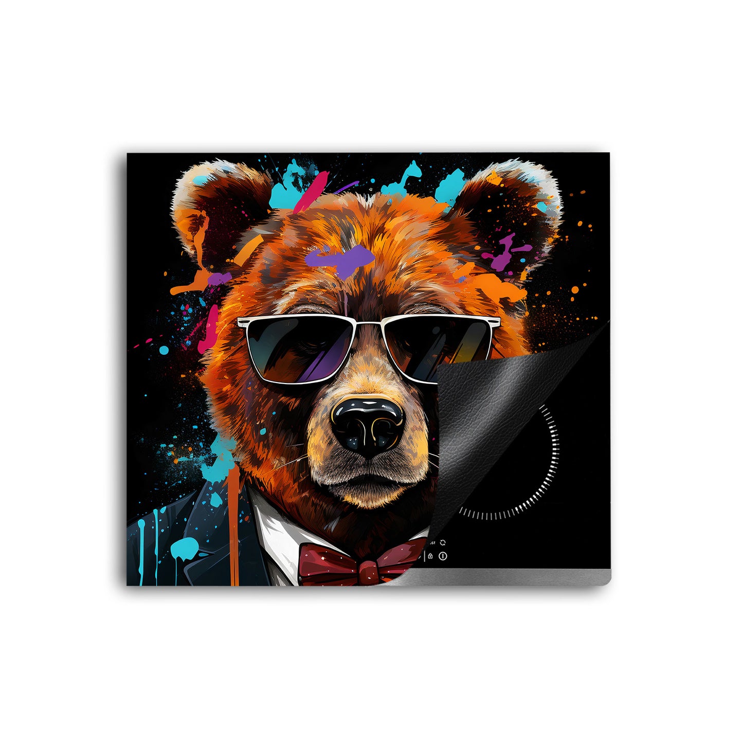 Pop Art Bär im Anzug Vinyl Herdabdeckplatte Induktionsschutz für Ceranfeld & Küche Deko