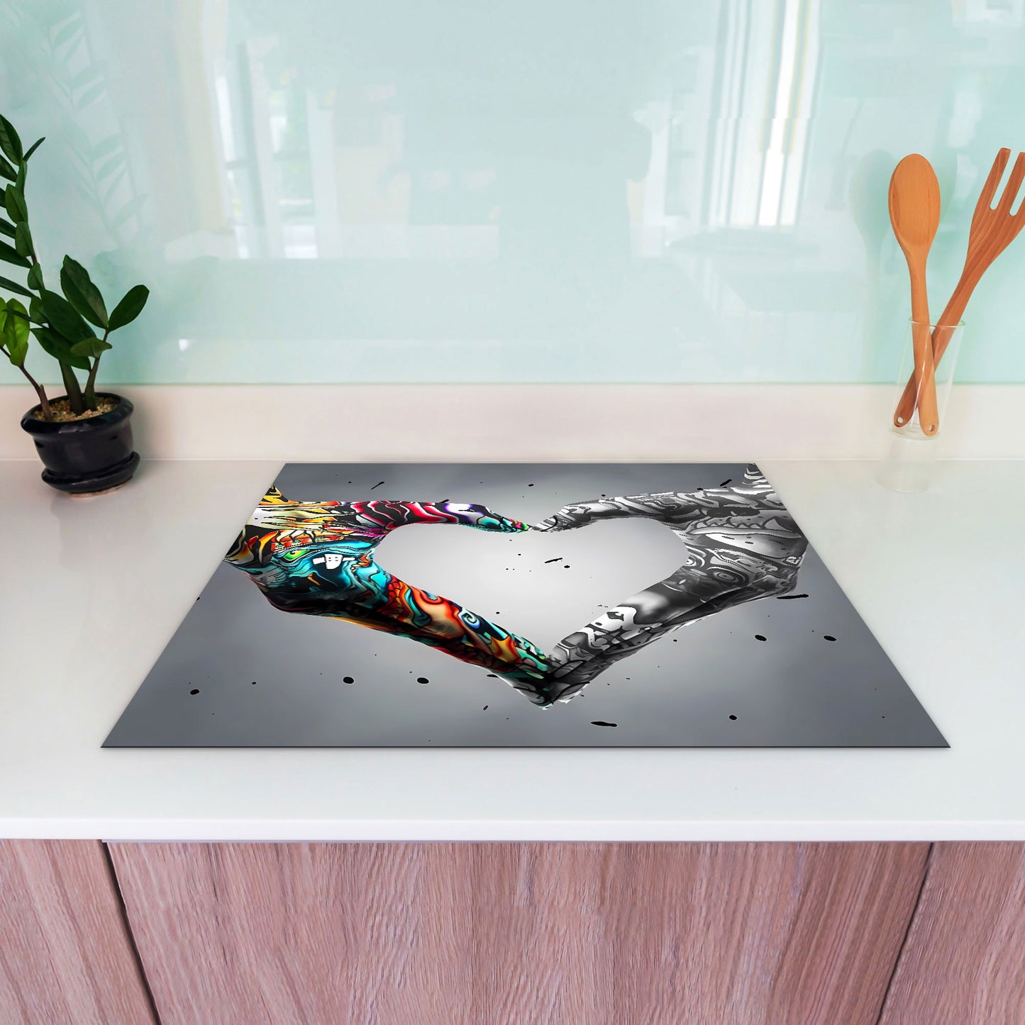 Herz aus Händen Pop Art Herdabdeckplatte Induktionsschutz für Ceranfeld & Küche Deko