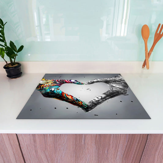 Herz aus Händen Pop Art Herdabdeckplatte Induktionsschutz für Ceranfeld & Küche Deko