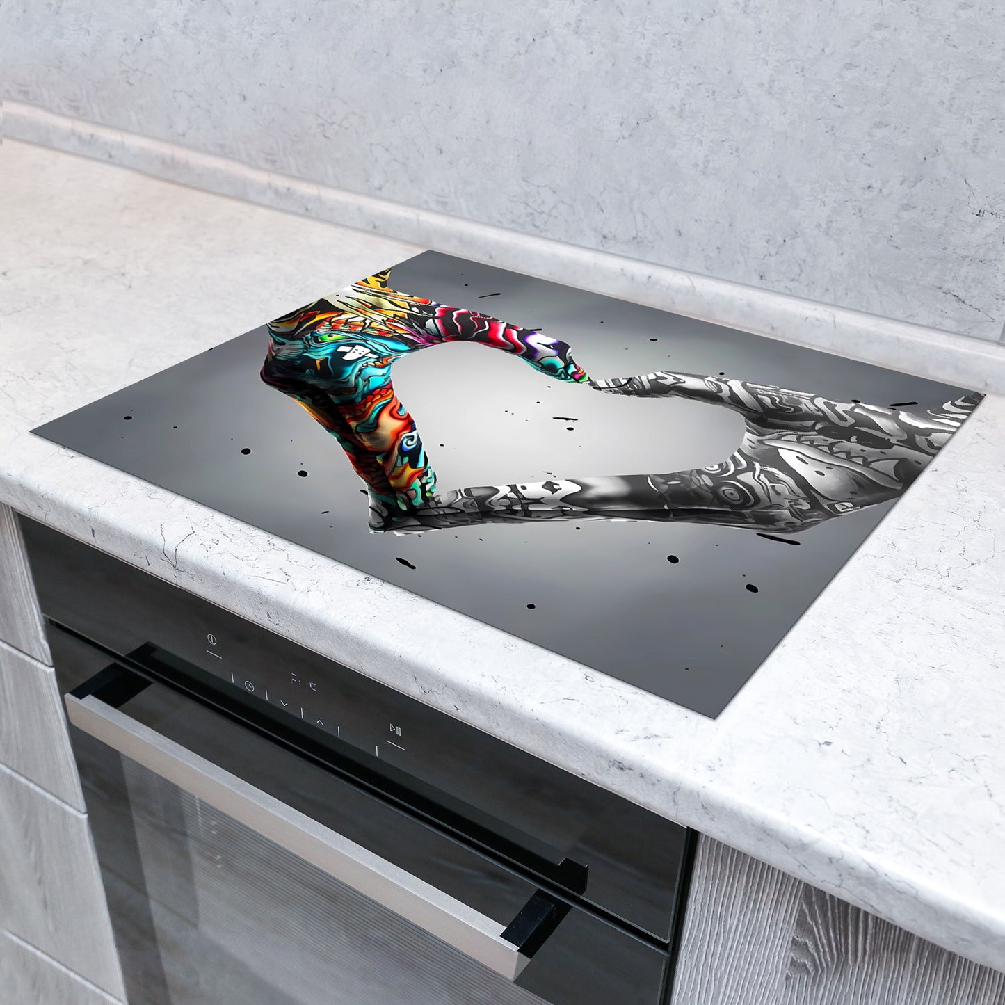 Herz aus Händen Pop Art Herdabdeckplatte Induktionsschutz für Ceranfeld & Küche Deko