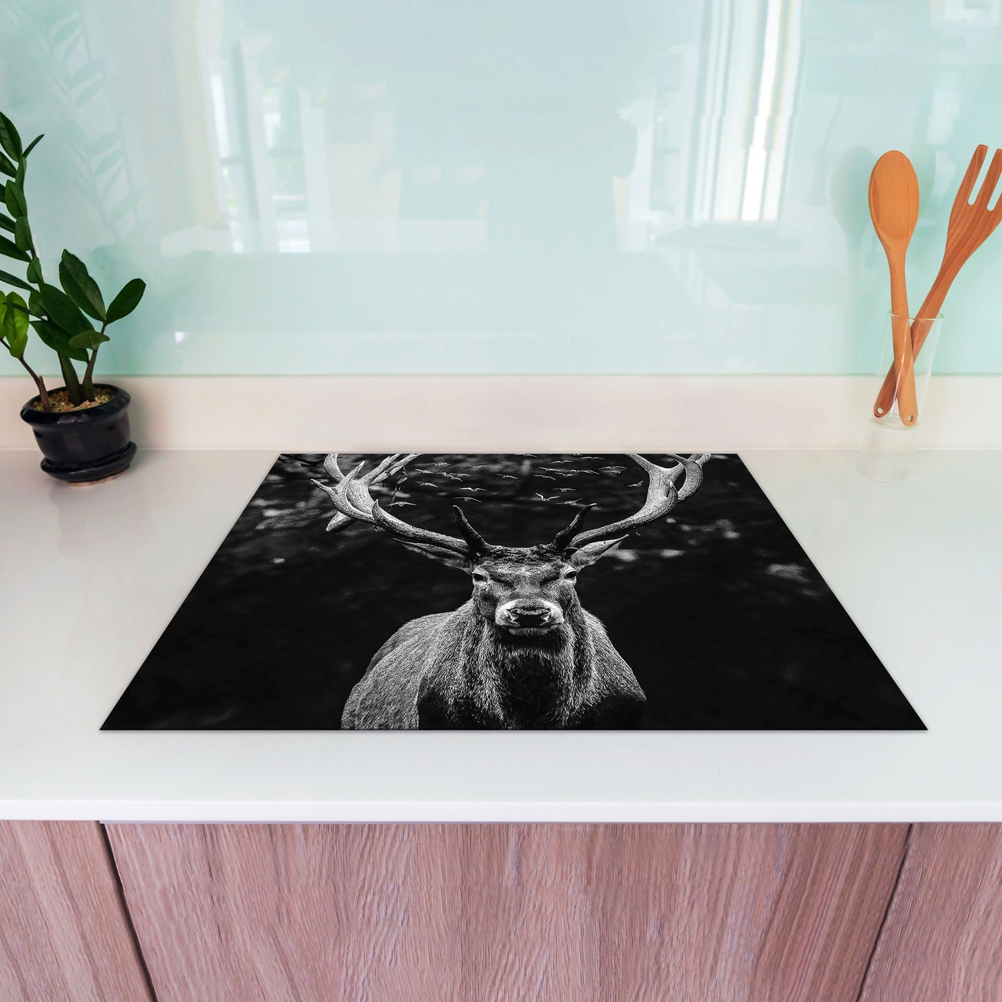 Hirsch abstrakt Deep Forest Herdabdeckplatte Induktionsschutz für Ceranfeld & Küche Deko