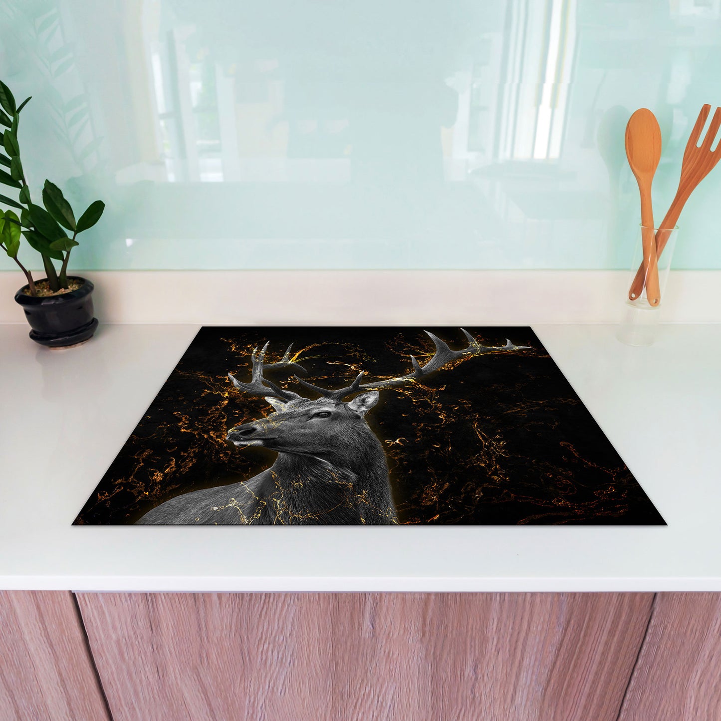 Hirsch Golden Style Herdabdeckplatte Induktionsschutz für Ceranfeld & Küche Deko