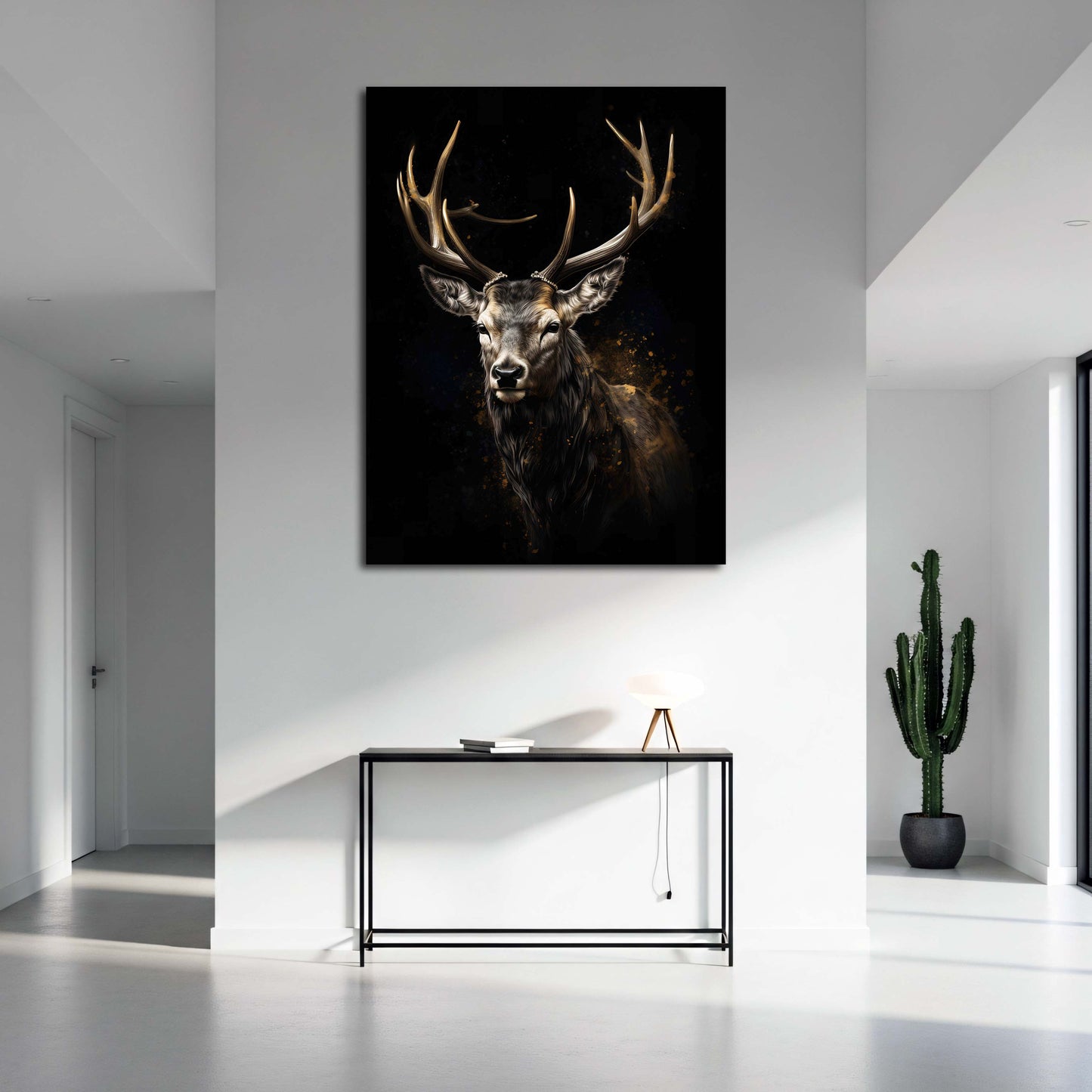 Hirsch Porträt Geweih Dunkler Hintergrund Wandbild