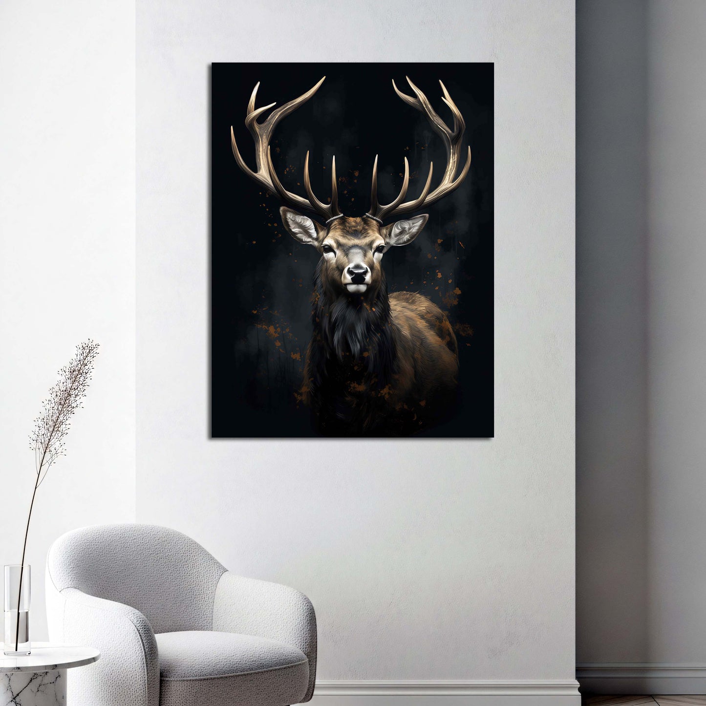 Hirsch Porträt Naturrealismus Dunkle Eleganz Wandbild