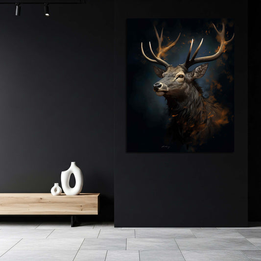 Hirsch Porträt Naturstil Wandbild