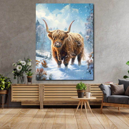 Hochlandrind Winter Schnee Natur Wandbild