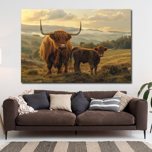 Hochlandrinder Natur Weide Berglandschaft Wandbild