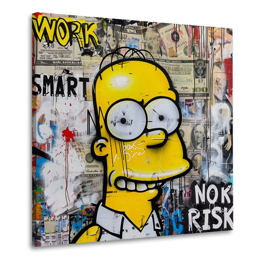 Gelbe Comicfigur mit Work Smart No Risk Schriftzug Wandbild