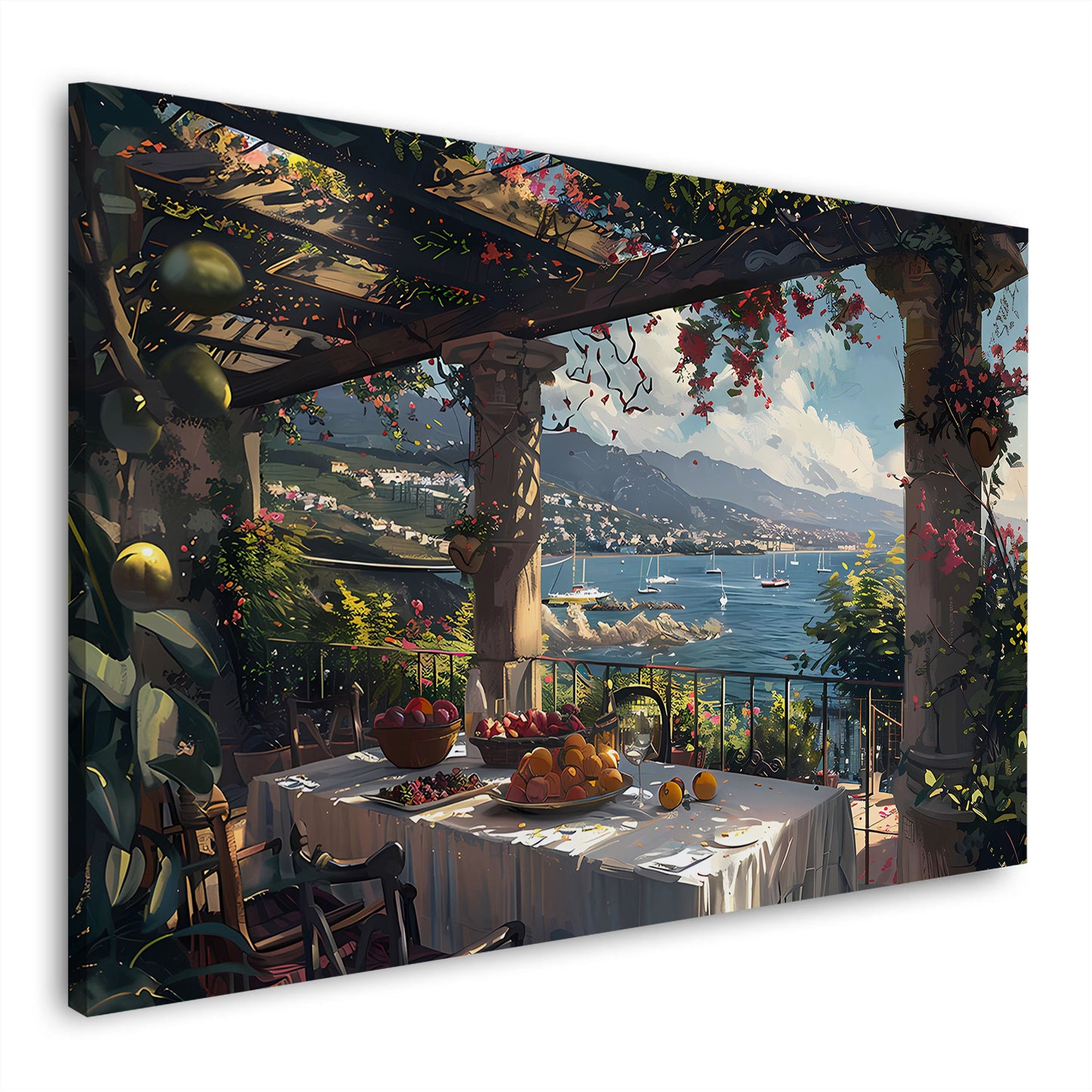 Italienische Terrasse Meerblick Obstteller Wandbild