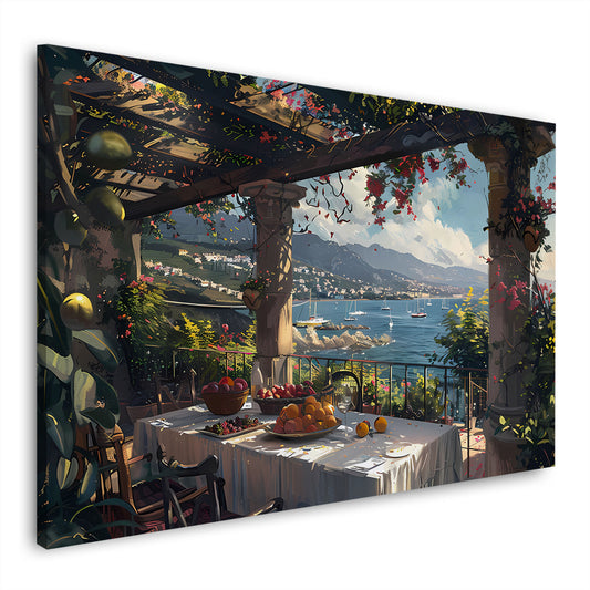Italienische Terrasse Meerblick Obstteller Wandbild