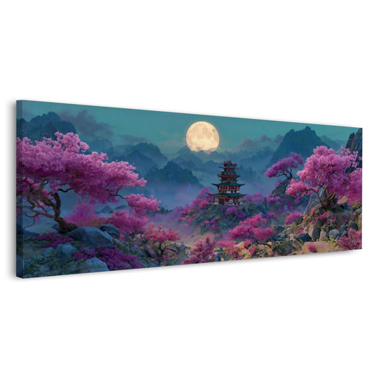 Japanische Landschaft Kirschblueten und Vollmond Wandbild