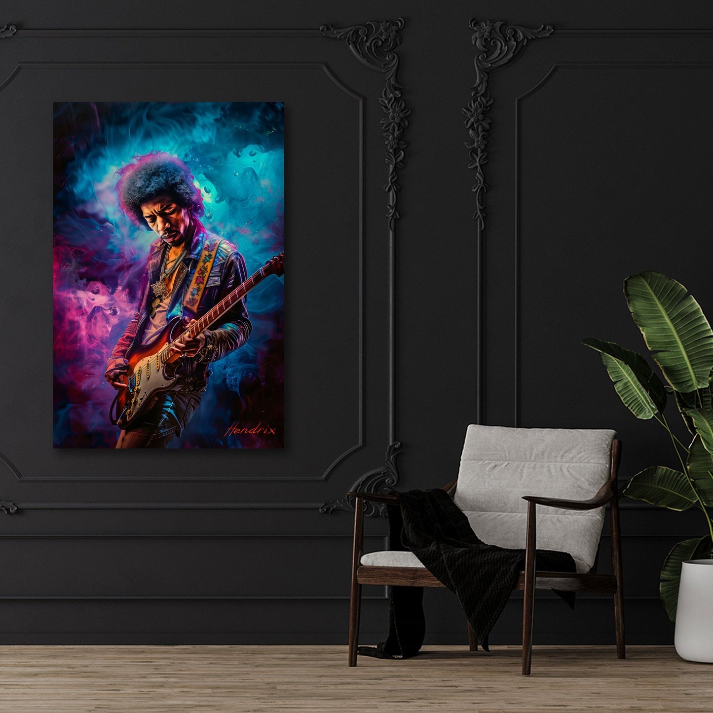 Jimi Hendrix Rocklegende bunt in Aquarell Wandbild