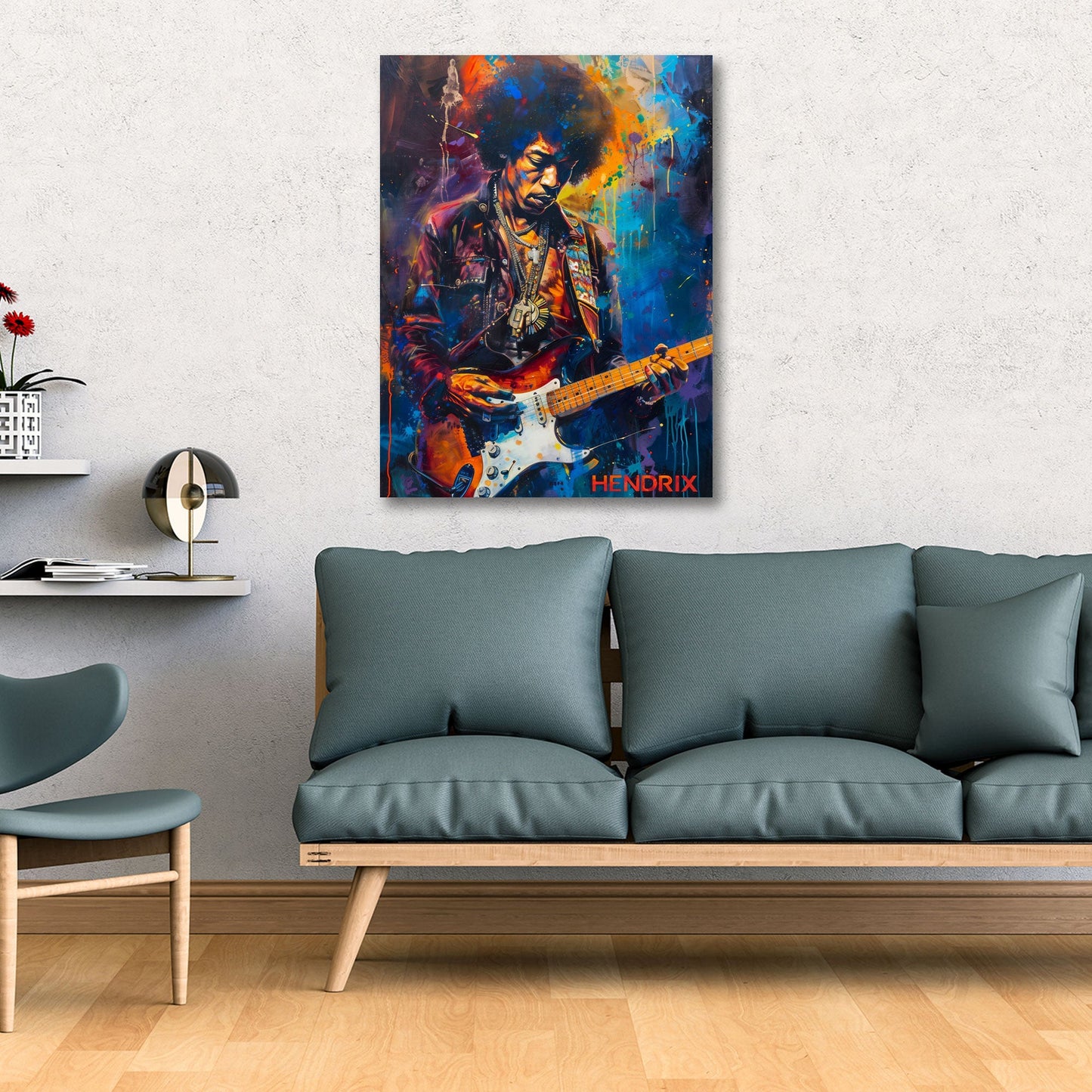 Jimi Hendrix farbenfroh und expressiv Wandbild