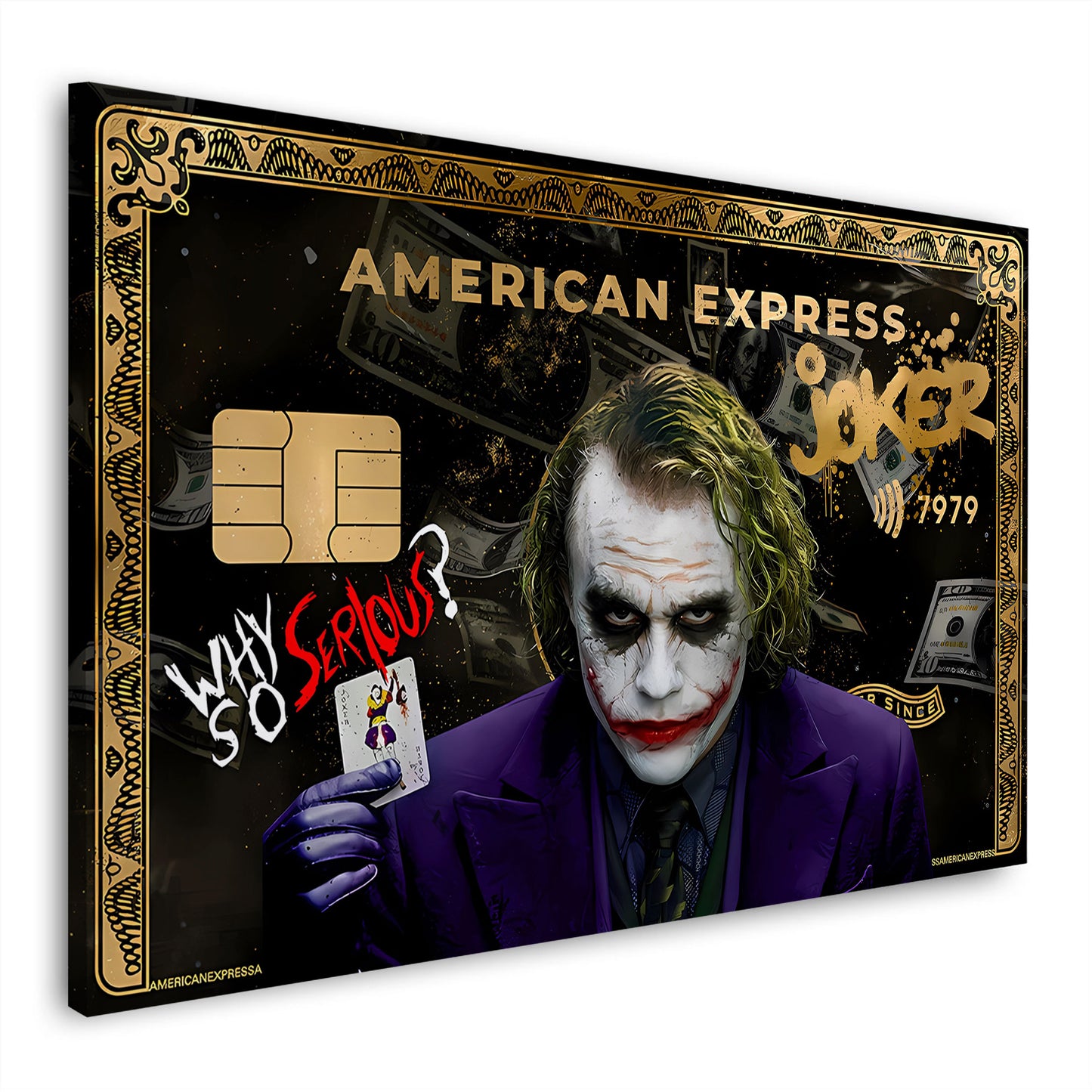 Joker auf American Success Karte in Pop Art Geld Wandbild