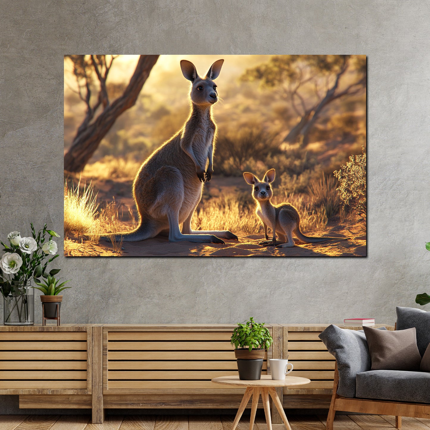 Känguru Australien Outback Natur Sonnenuntergang Wandbild