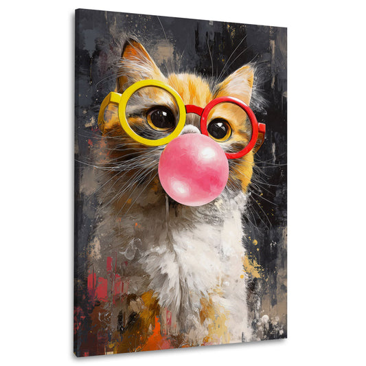 Katze Brille Kaugummi Pop Art Tierporträt Wandbild