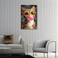 Katze mit Brille und Kaugummiblase Pop Art Wandbild