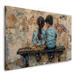 Kinderfreundschaft auf Bank vor Vintage Wand Wandbild