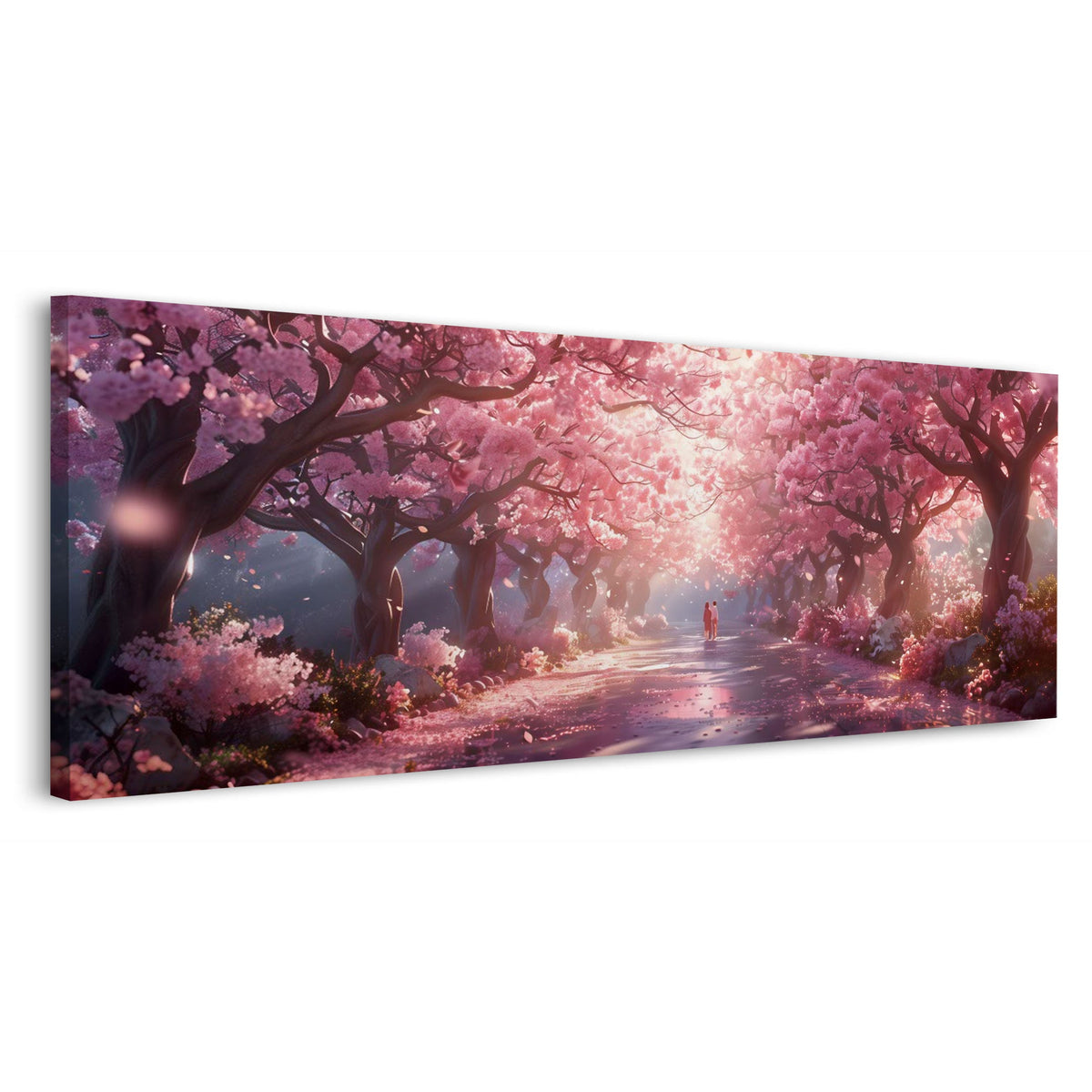 Kirschblüten Panorama mit Weg Wandbild im Querformat