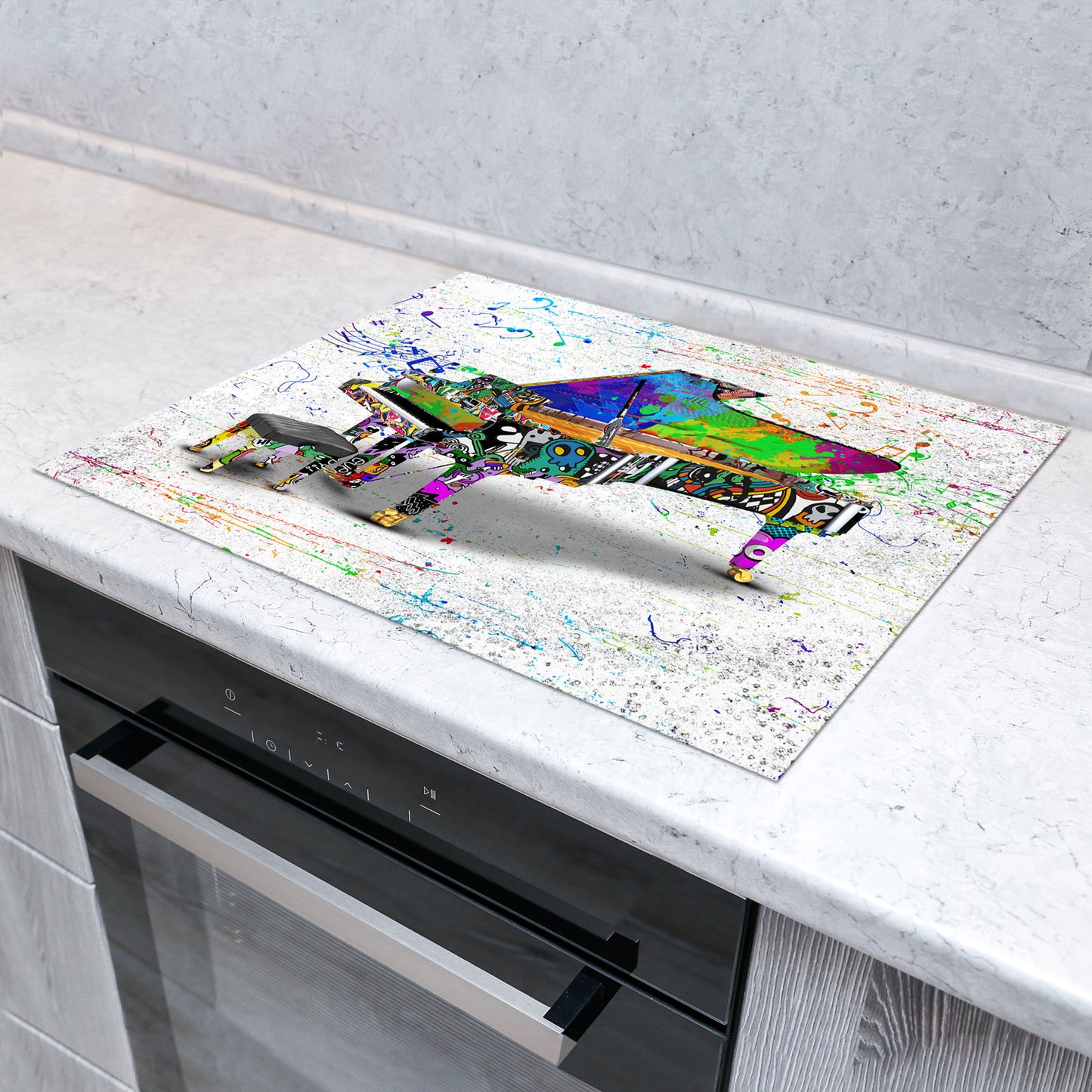 Klavier Graffiti Street Art Herdabdeckplatte Induktionsschutz für Ceranfeld & Küche Deko