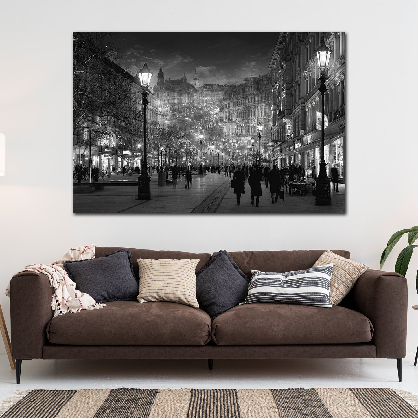 Königstraße Stuttgart Abendlichter Altstadt schwarz weiß Wandbild