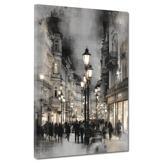 Königstraße Stuttgart Altstadt Flair Laternen schwarz weiß Wandbild