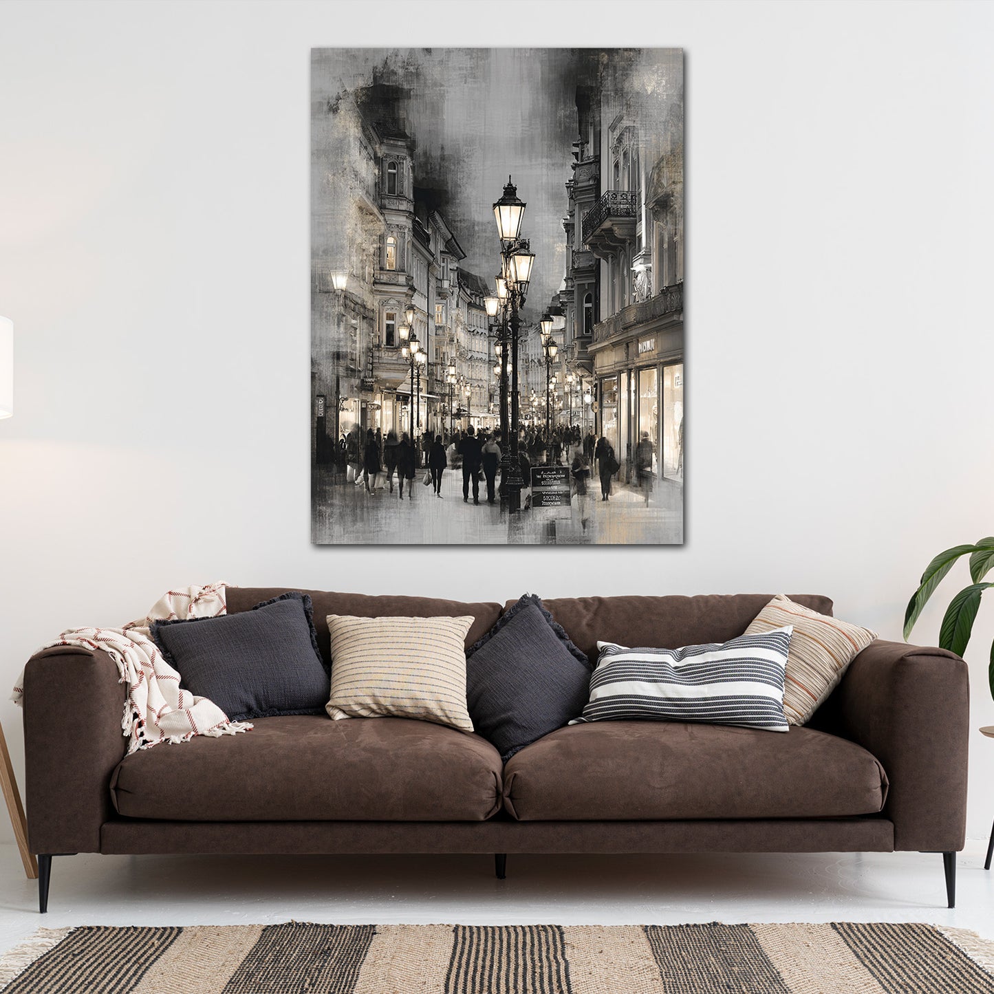 Königstraße Stuttgart Altstadt Flair Laternen schwarz weiß Wandbild