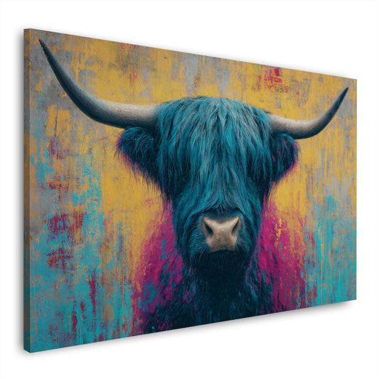Kuh Frontalportrait farbenfroh als Wandbild