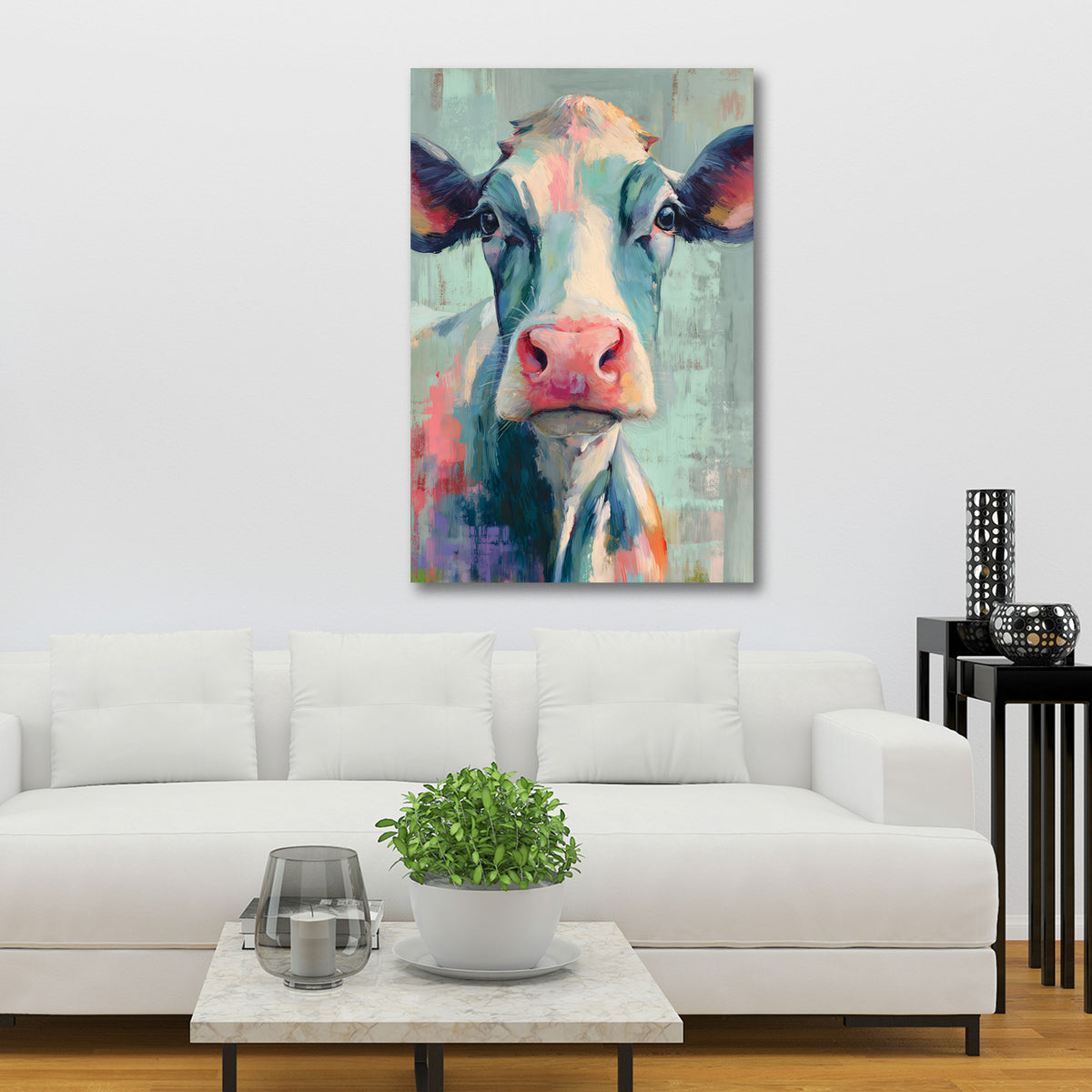Kuh Kunstportrait in Pastelltönen Wandbild