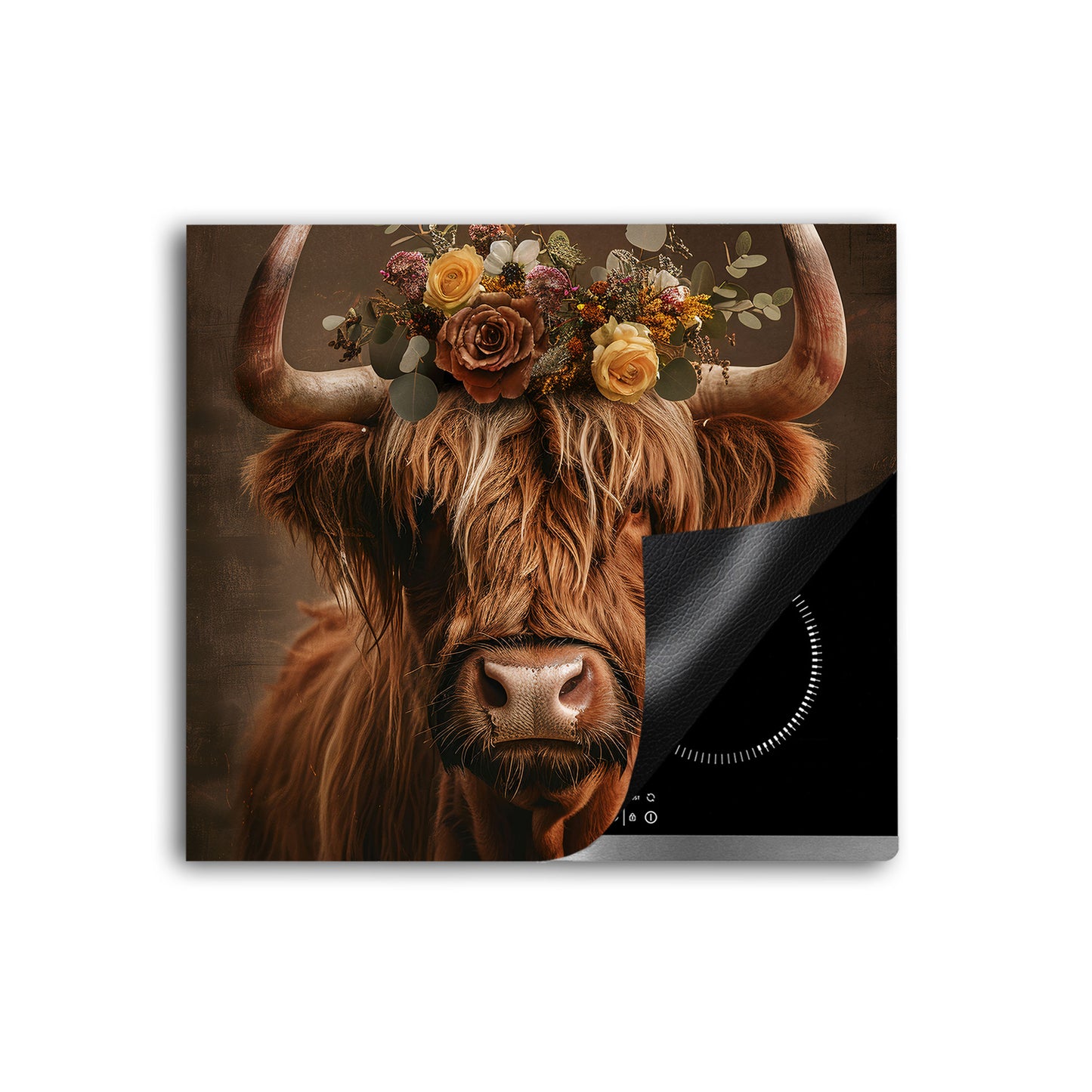 Kuh mit Blumenkranz Herdabdeckplatte Induktionsschutz für Ceranfeld & Küche Deko