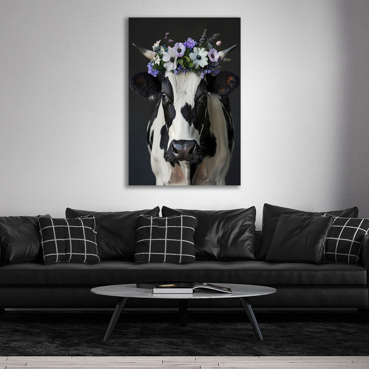 Kuh mit floraler Krone Wandbild