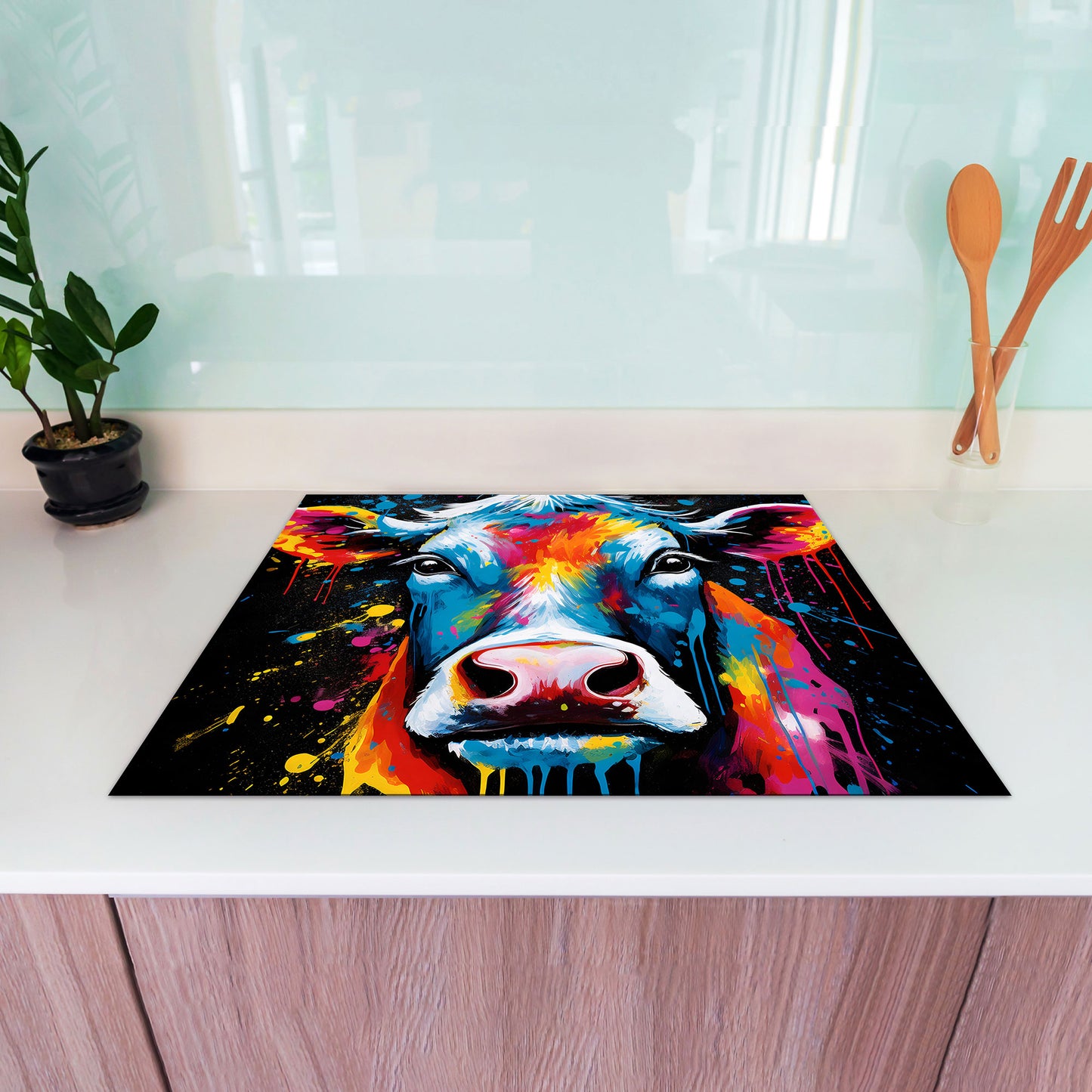 Kuh Pop Art abstrakt Herdabdeckplatte Induktionsschutz für Ceranfeld & Küche Deko